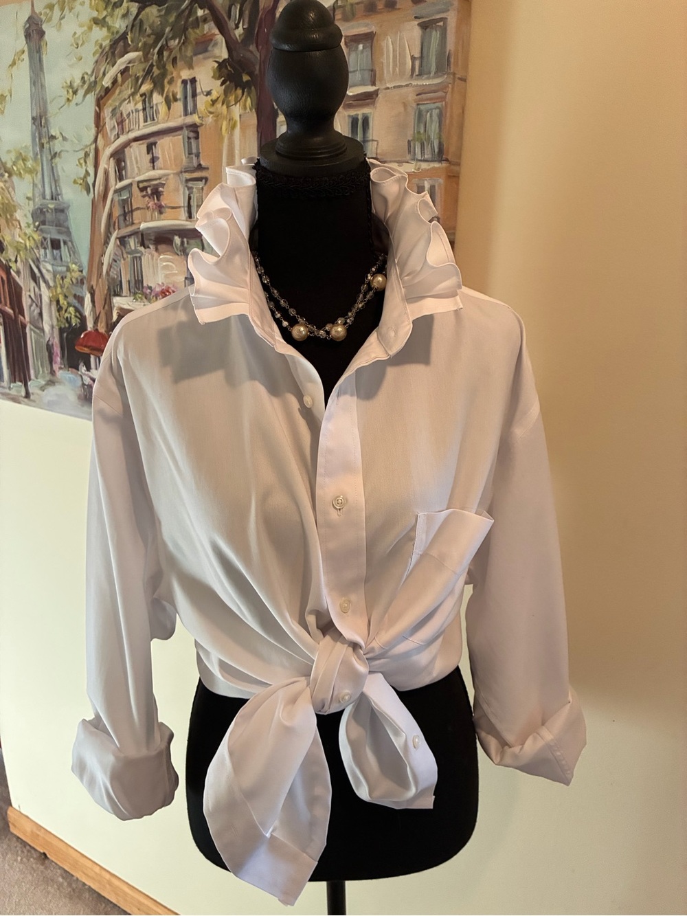 White Ruffled Collar Women's Blouse